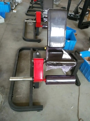 La machine d'extension de la jambe assise est chargée pour renforcer les jambes.