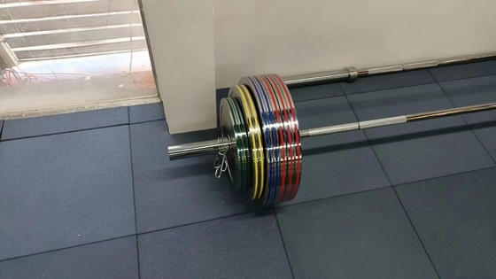 Une barre d'entraînement en force avec un ensemble de plaques de poids et une barre en argent de plaque de chrome